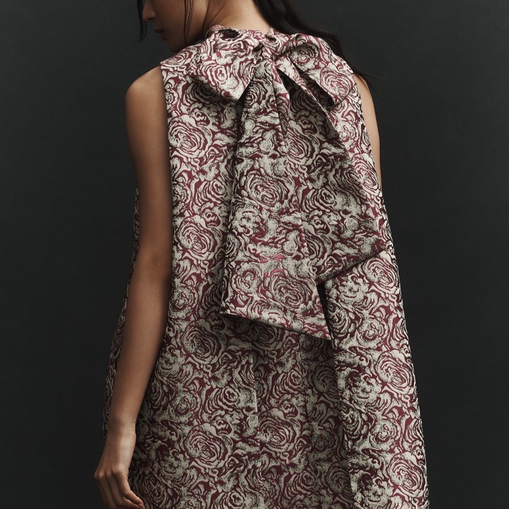Sunday in Brooklyn Brocade Mini Dress in Cream and Red - Picture 2 of 3